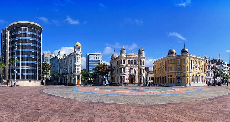 Historische Gebäude am Praça do Marco Zero, Recife, Brasilien.