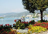 Blumenpromenade Wörthersee, Blumenpromenade am Wörthersee im Frühling, idyllische Seelandschaft., Blumenpromenade am Wörthersee mit Blick auf den See und Boote.