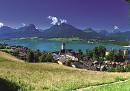 St. Wolfgang, Frühlingsidylle am Wolfgangsee mit Blick auf St. Wolfgang., Frühlingsidylle am Wolfgangsee mit Blick auf St. Wolfgang.