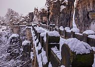 Sächsische Schweiz, Basteibrücke, Verschneite Basteibrücke in der Sächsischen Schweiz., Verschneite Basteibrücke in der Sächsischen Schweiz im Winter.