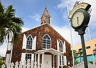 St. Maarten, Historische Kirche und Uhr in Philipsburg, St. Maarten., Historische Kirche in Philipsburg, St. Maarten.