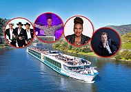 , Flusskreuzfahrt mit Stars auf dem Rhein, umgeben von malerischer Natur.