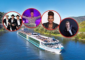 , Flusskreuzfahrt mit Stars auf dem Rhein, umgeben von malerischer Natur.