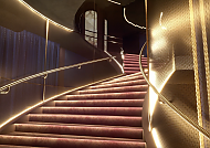 , Elegante, beleuchtete Treppe im Groove, Essen., Elegante, beleuchtete Treppe im Groove, Essen: Kunst & Kultur erleben.