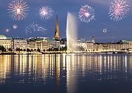 Silvester Hamburg, Silvesterfeuerwerk über der Alster in Hamburg.