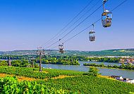 Seilbahn über Weinberge mit Blick auf den Rhein in Rüdesheim.