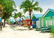 Bunte Strandhütten und Palmen auf Barbados, Karibiktraum 2026