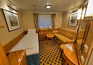 Einzelzimmer auf MS Casanova, Gemütliches Einzelzimmer auf der MS Casanova Kreuzfahrt., Gemütliches Einzelzimmer auf der MS Casanova, stilvoll eingerichtet.