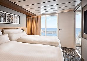 Weitblick Suite, Kabinenbeispiel, Weitblick Suite auf der 'Mein Schiff Relax' mit Meerblick., Weitblick Suite mit Meerblick auf der 'Mein Schiff Relax'.