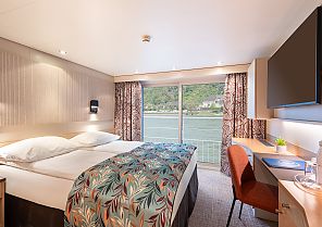 Kabinenbeispiel Mitteldeck, Oberdeck, Helle, gemütliche Kabine auf der 'BELLEJOUR' mit Flussblick.