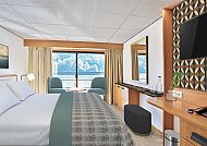 Moderne Kabine auf der MS ROUSSE PRESTIGE mit Flussblick