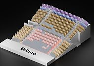 Saalplan GROOVE, Saalplan des GROOVE Artistical-Theaters mit farbigen Sitzreihen., Saalplan des GROOVE Artistical-Theaters mit farbigen Sitzreihen.