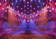 Innenraum Artistical Groove, Farbige Lichter im Artistical Groove Theater, GROOVE Hotel., Bunte Lichter im Artistical Groove Theater, GROOVE Hotel.