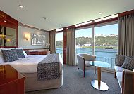 MS Vista Diamond, Kabinenbeispiel Suite, Elegante Suite auf der MS Vista Diamond mit Flussblick., Luxuriöse Suite auf der MS Vista Diamond mit Flussblick.