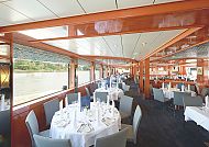 MS Vista Diamond, Restaurant, Elegantes Restaurant auf dem Flusskreuzfahrtschiff MS Vista Diamond., Elegantes Restaurant auf dem Schiff MS Vista Diamond.