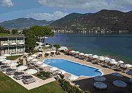 Hotel Casimiro Poolbereich Luftaufnahme, Poolbereich des Park Hotel Casimiro am Gardasee mit Seeblick., Poolbereich des Park Hotel Casimiro am Gardasee mit Seeblick.